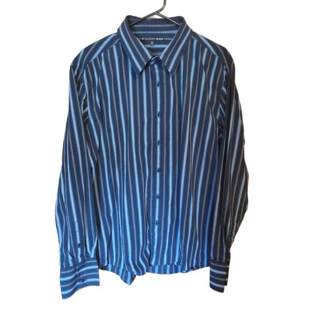 Carbon Black Mens Button Up Long Sleeve Shirt‎ Blue Strip 100% Cotton Sz XXL 2XL